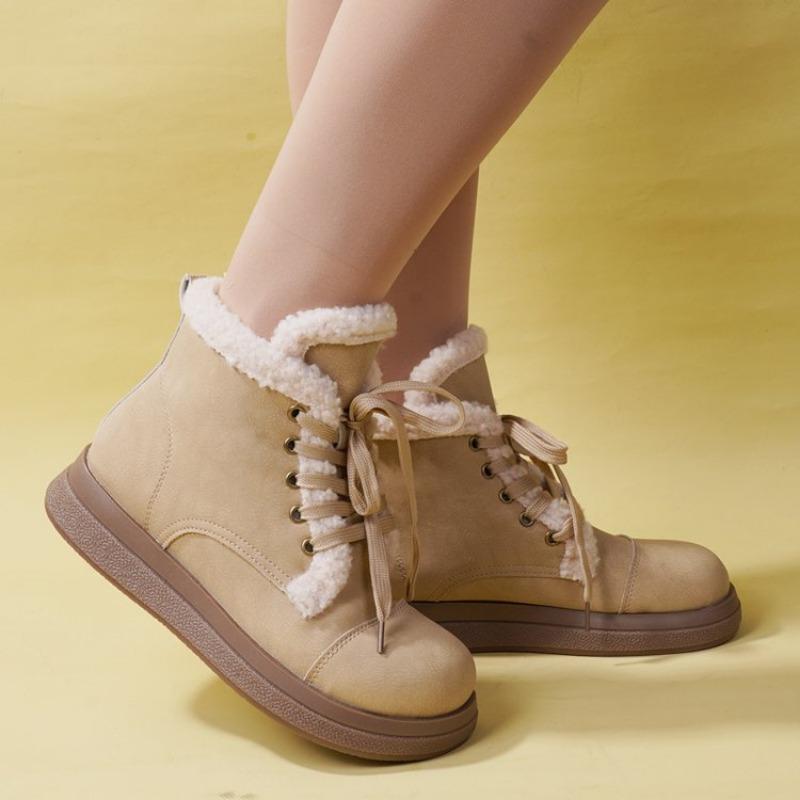 Winter snow boots, velvet warm lace-up waterproof cotton shoes, winter new versatile fashion soft-soled short boots