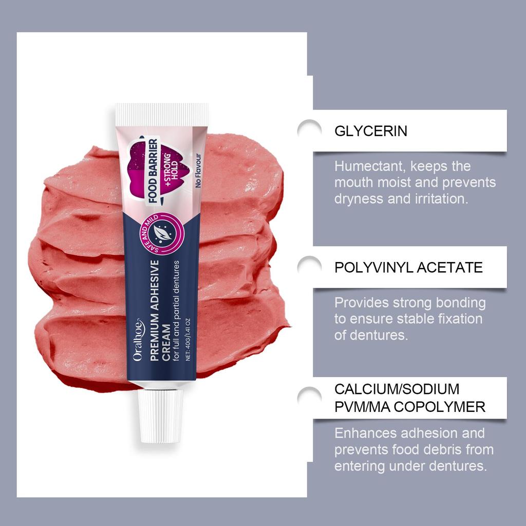 Oralhoe Lepidlo na zubní protézy, silné a dlouhotrvající, zabraňuje uvolnění zubní protézy, fixační gel na zubní protézy 40g