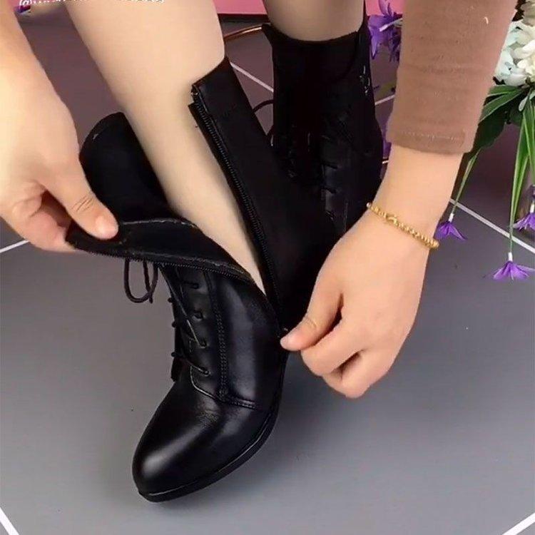 

Осенне-зимние модные ботинки из мягкой кожи женские нескользящие на толстом каблуке нескользящие теплые и холодостойкие женские ботильоны с острым носком 36