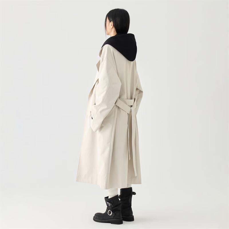 GOLFCROSS Unisex Faux Two-Piece Hooded Long Trench Coat