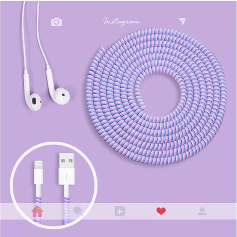 New 1.5M Plating Color TPU Spiral USB Charging Cable Protector for iPhone Samsung Huawei Earphone Cord Line Protection