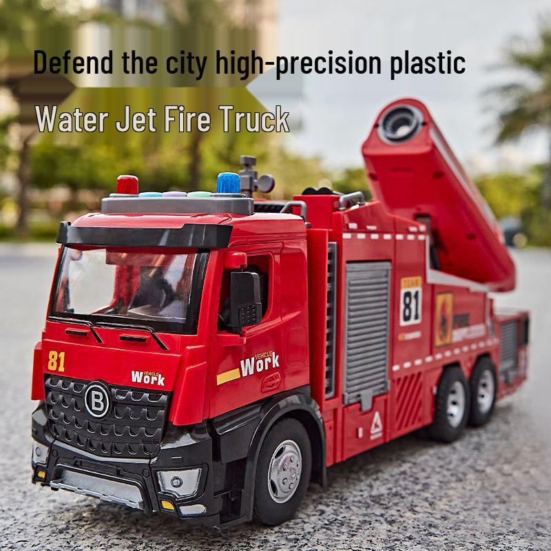 Children's Alloy Fire Truck Toy with Spray Water, Ladder, and Rescue Features