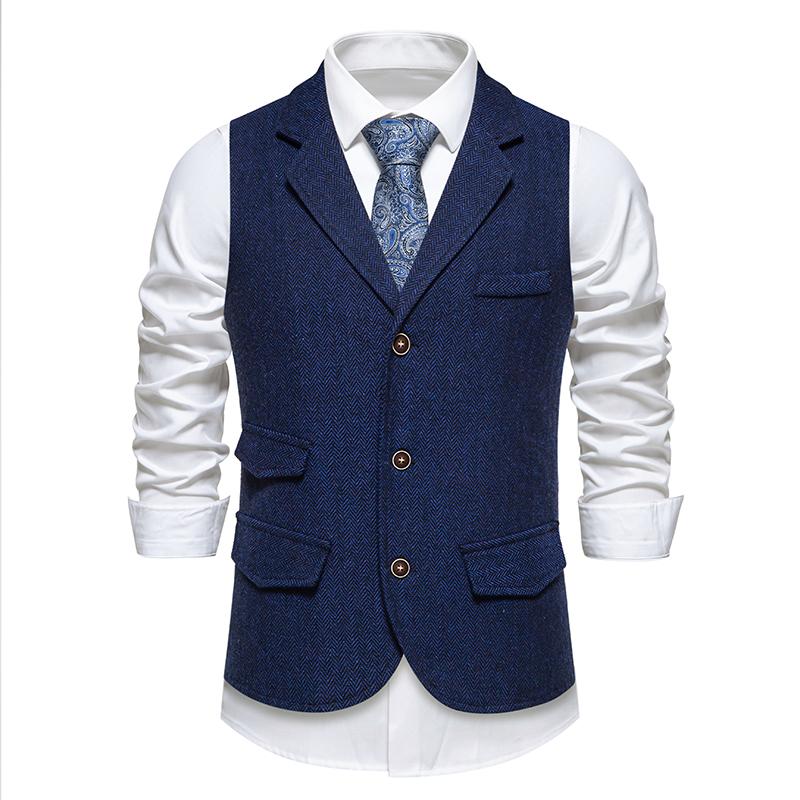 

Мужской жилет из жаккардовой ткани в стиле ретро, однобортный жилет без рукавов, облегающий повседневный деловой пиджак, с карманами на лацканах XXL темно-синий