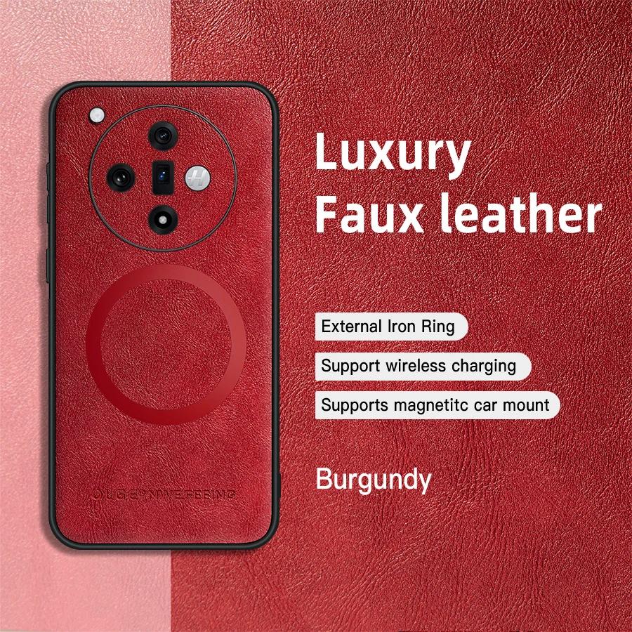 

Для OPPO Find X7 Чехол из ПУ кожи с магнитным кольцом, мягкий край, противоударный, против отпечатков пальцев For OPPO Find X7 красный