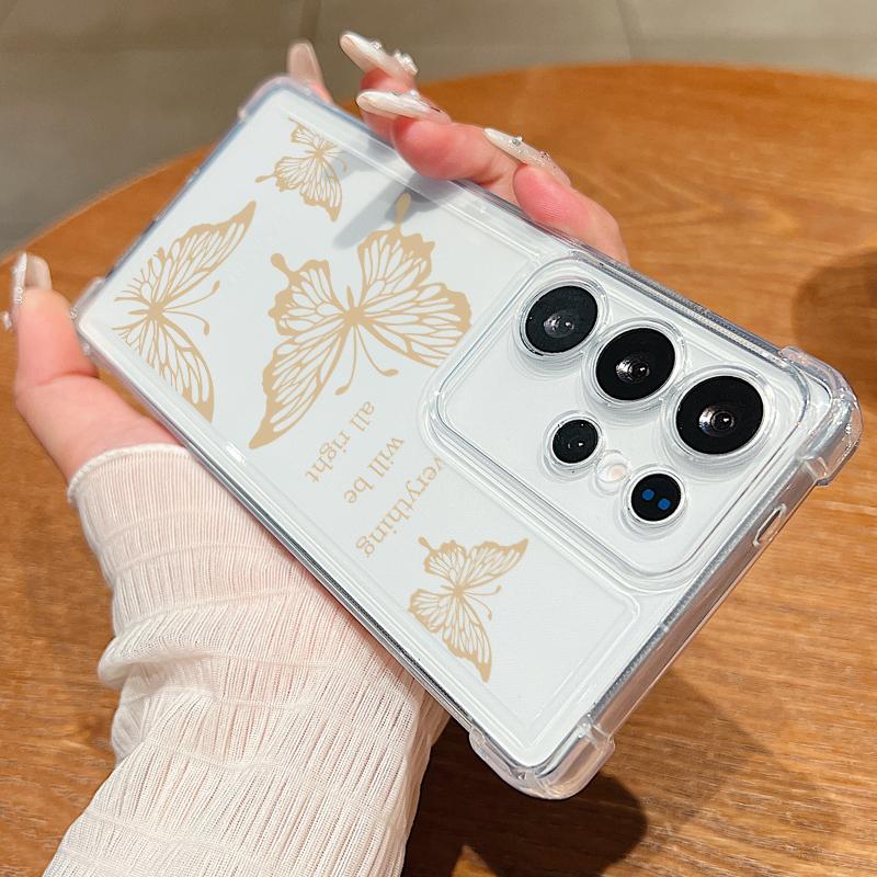 Průhledný silikonový kryt na telefon s motýlím vzorem pro Samsung S25 Edge S24 FE S23 Ultra S22 A56 A36 A16 A55 A35 Měkký nárazuvzdorný průhledný kryt