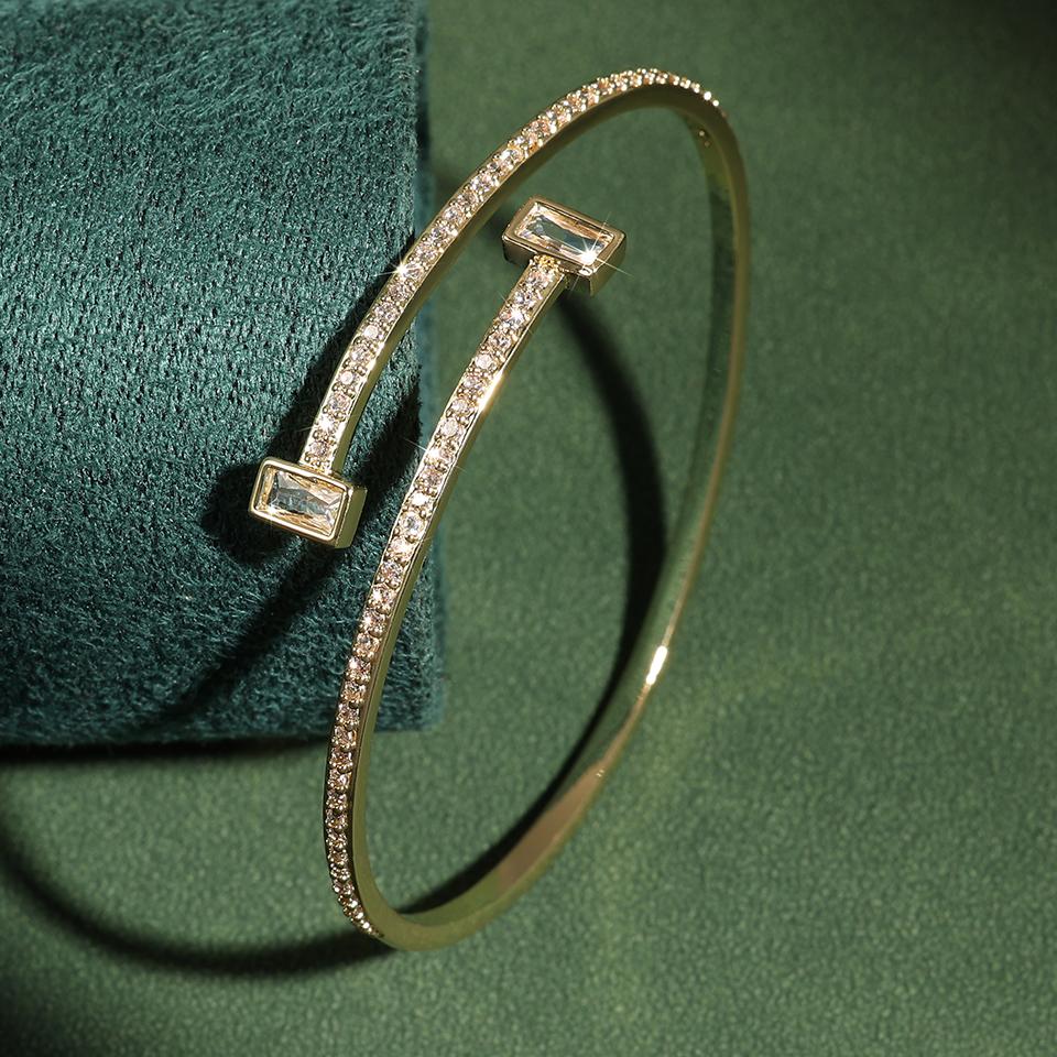 ZAKOL Элегантный геометрический квадратный циркон открывающийся браслет Женский Свадебный подарок на годовщину Аксессуары для платья Циркон