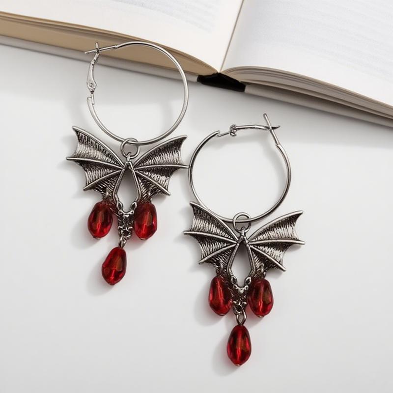 

Ретро Готические Серьги Летучие Мыши Для Мужчин И Женщин Преувеличенные Серьги Подвески с Красным Кристаллом Панк Персонализированные Ювелирные Изделия Подарок серебряный