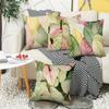 Watercolor Caladium Leaf Throw Pillow Covers, Tropical Pink Green Yellow Leaf Print Cushion Cases, Botanical Modern Home Decor