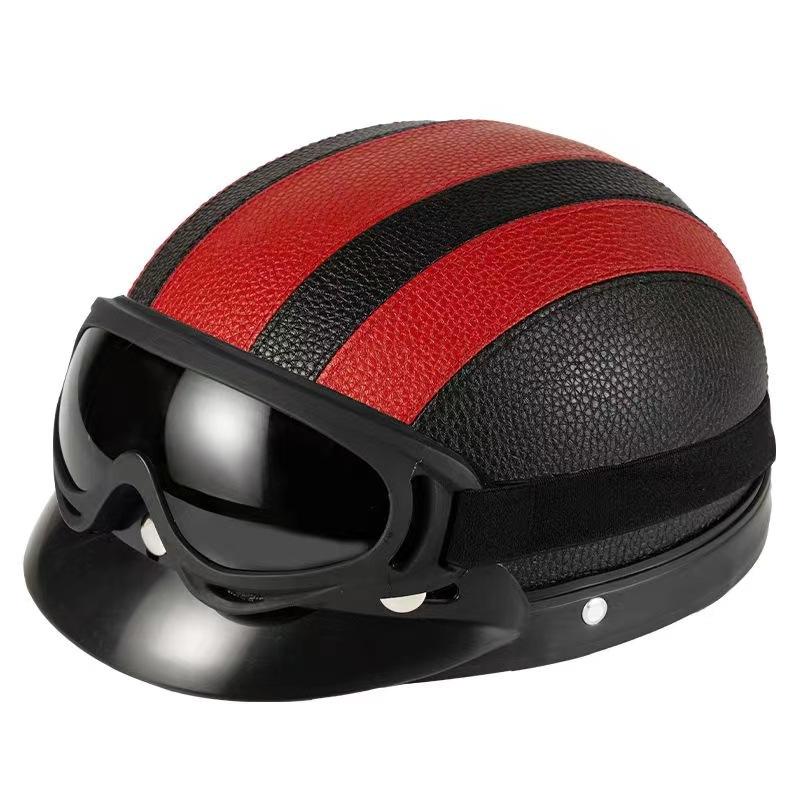 Vintage for Harley Leather Helmet for Men Women Winter Warm Universal Lightweight Half Helmet Electric Bicycles Great Gift Set