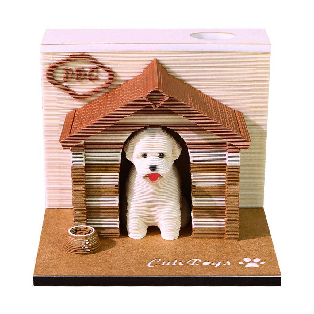 Abenteuerwelpe 3D Notizblock 2027 Kalender Reisender Hund Skulptur mit LED-Licht Ästhetische Schreibtischdekoration Haustierliebhaber Geschenk Hülle