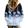 Women's Floral Print Long Sleeve Hooded Jacket with Pockets and for Casual Daily Wear