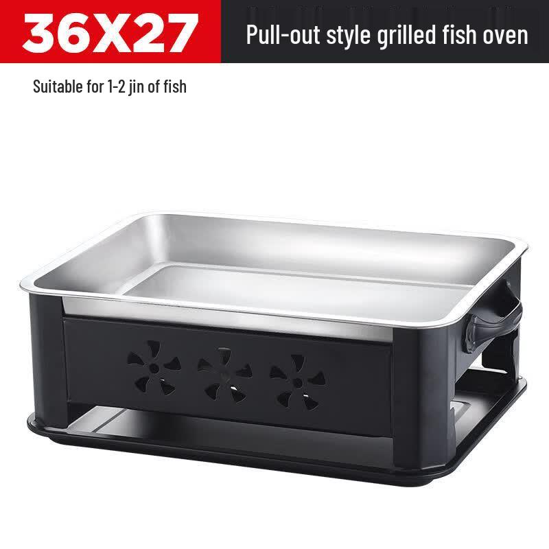 Rectangular Stainless Steel Roast Fish Pan & Charcoal Stove Set