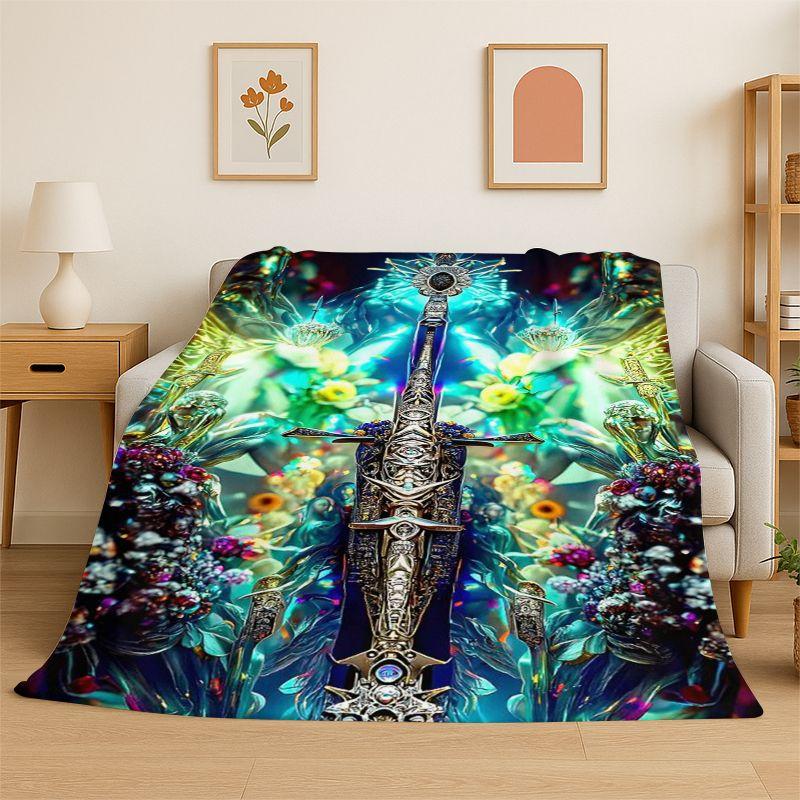 Power Sword Weapon Shield Flannel Blanket Soft Throw Blanket for Bedroom Living Room Bed Travel Camping Picnic Nap Cover Gift