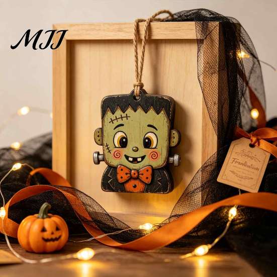 Themed Props for Shop Windows Halloween Wooden Hanging Decor, Vintage Ghost Pumpkin Pendant Decorations, Cartoon Durable Indoor Accessories Style Wall