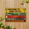 "Welcome To Our Patio" Rustic Metal Sign, Vintage-style Decor.