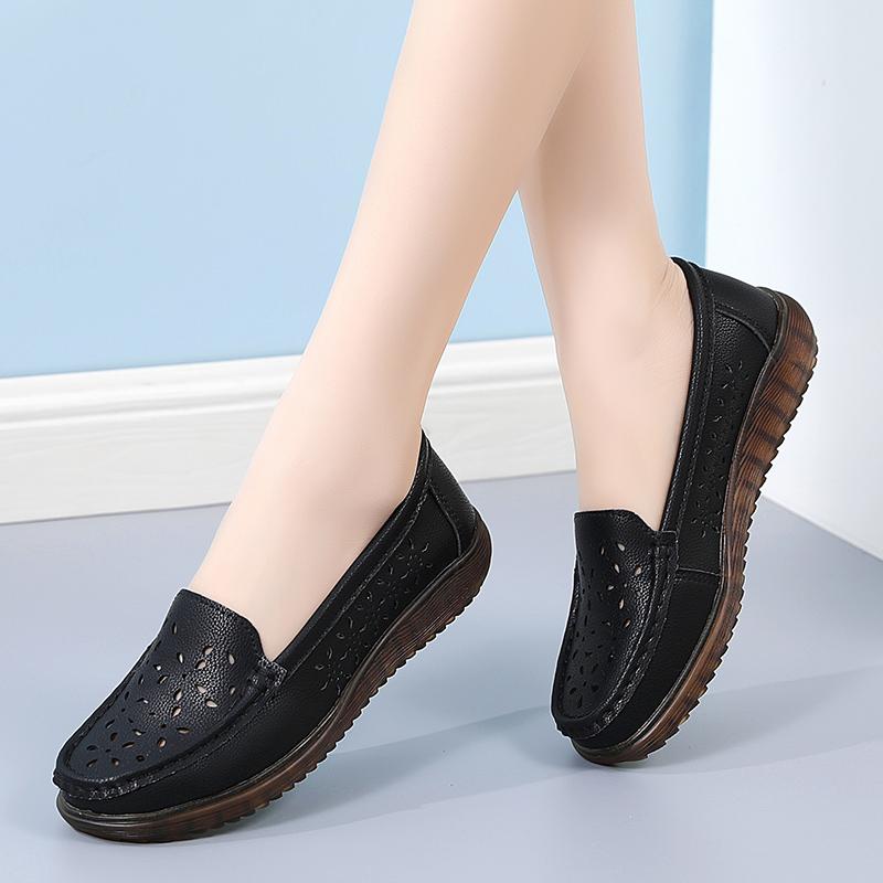 Women Moccasins Driving Shoes Comfort Casual Nurse Loafers Walking Shoes Summer Grey Black Hollow Shoes Plus Size