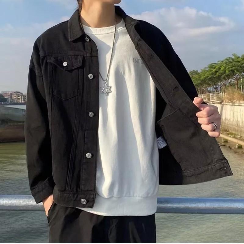 Unisex Solid Color Denim Jacket Casual Loose Fit Streetwear Outerwear
