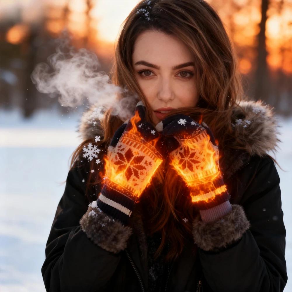 Winter Warm Knitted Gloves, Fashion Handmade Christmas Snowflake Embroidery Touchscreen Gloves for Women Men, Christmas Gifts