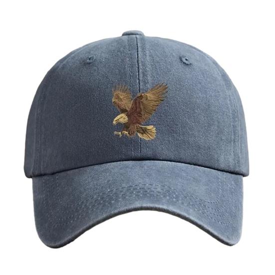 Embroidery Eagle Pattern Baseball Hat, Adjustable Back Buckle Retro Distressed Style Baseball Cap, Washed Cotton Fabric Outdoor Sunshade Cap