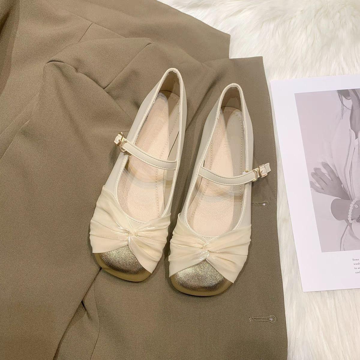 

Французские туфли Мэри Джейн для женщин весна 2025 новая обувь Xiaoxiangfeng с мелким вырезом на плоской подошве с юбкой женская обувь 40