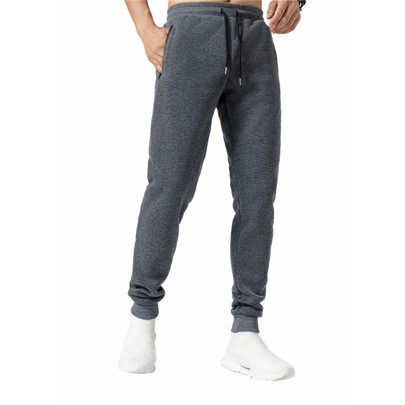 Men's Sports Casual Pants Zipper Fleece Fitness Running Solid Color Elastic Waist Guard Pants Outdoor Sports Simple Casual Pants