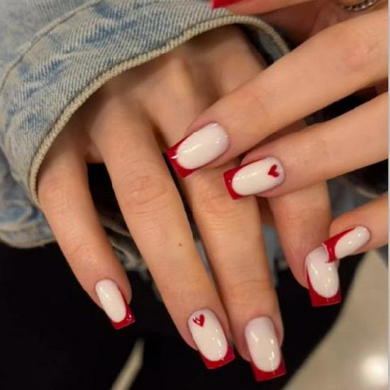 

Красное сердце Французский кончик Носимый нейл-арт - 24 штуки Glue Set