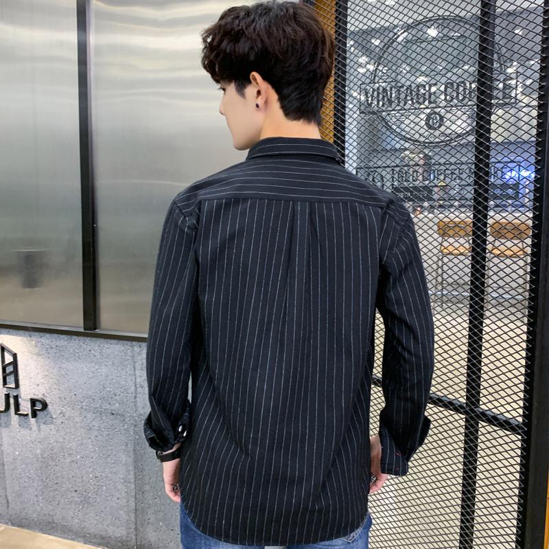 Men's Long-sleeved Korean Version of Trendy Handsome Men's Clothes Trendy Men's Spring and Autumn Tops Casual Striped Shirts