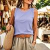 Women Sleeveless Tank Top Round Neck Star Print Casual Summer Vest Lightweight Soft Fabric Comfortable Fit