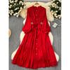 Cool Air Fancy Dress Female French Refined Handmade Lace Patchwork Waist Trimming Lace Up Elegant Big Hem Vacation Dress
