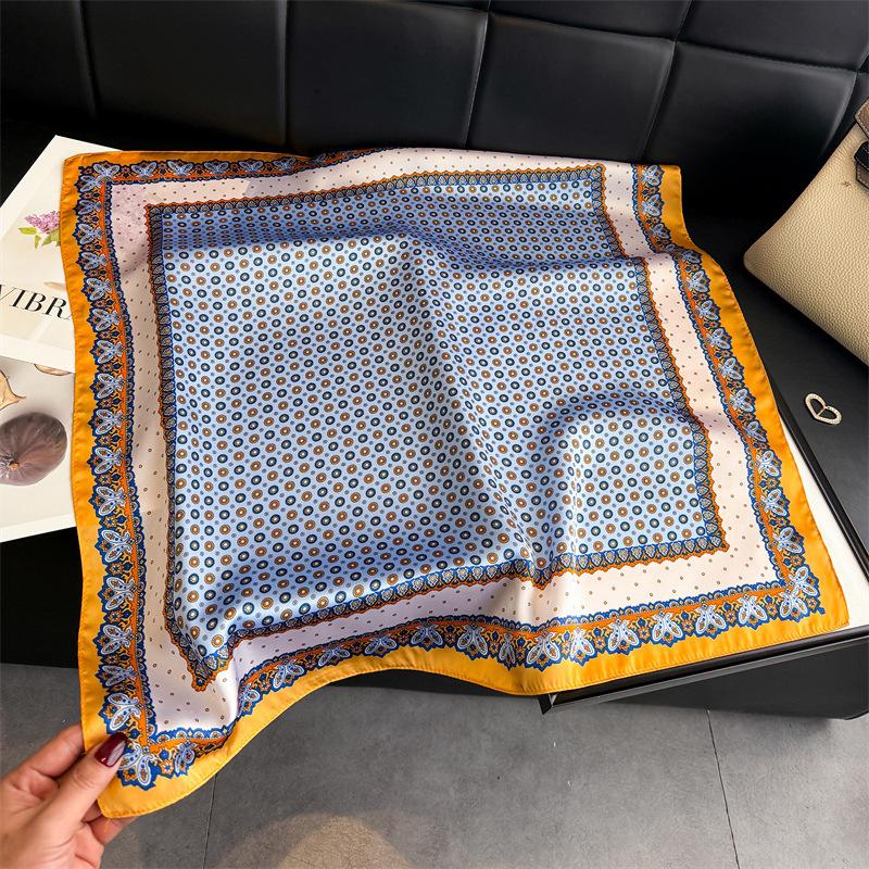 Retro Design Square Silk Scarf for Women Print 70x70cm Hijab Small Shawl Neck Tie Hand Wrist Kerchief Female Headband Foulard