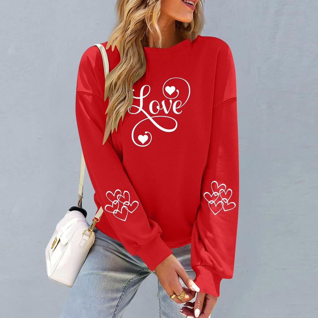 Damen Modisches Lässiges Langärmliges Hals Valentinstag Print Pullover Sweatshirt