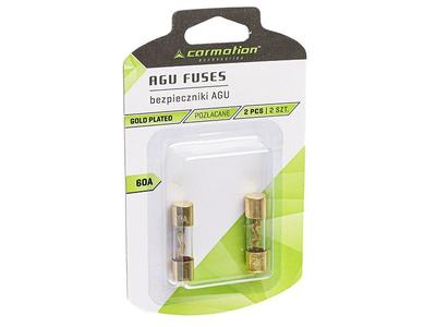 Fusibles en verre AGU 10,3x38 mm, 60A, plaqués or, 2 pièces.