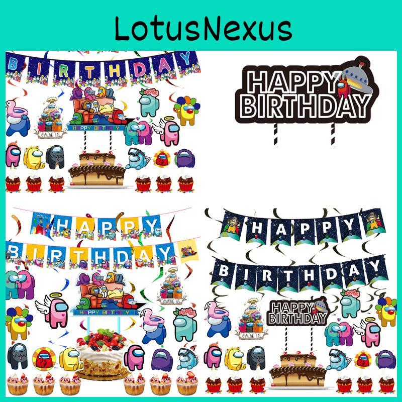 Among Us Party Set Suit Decoration Supplies Banner Cupcake Topper Alien Space