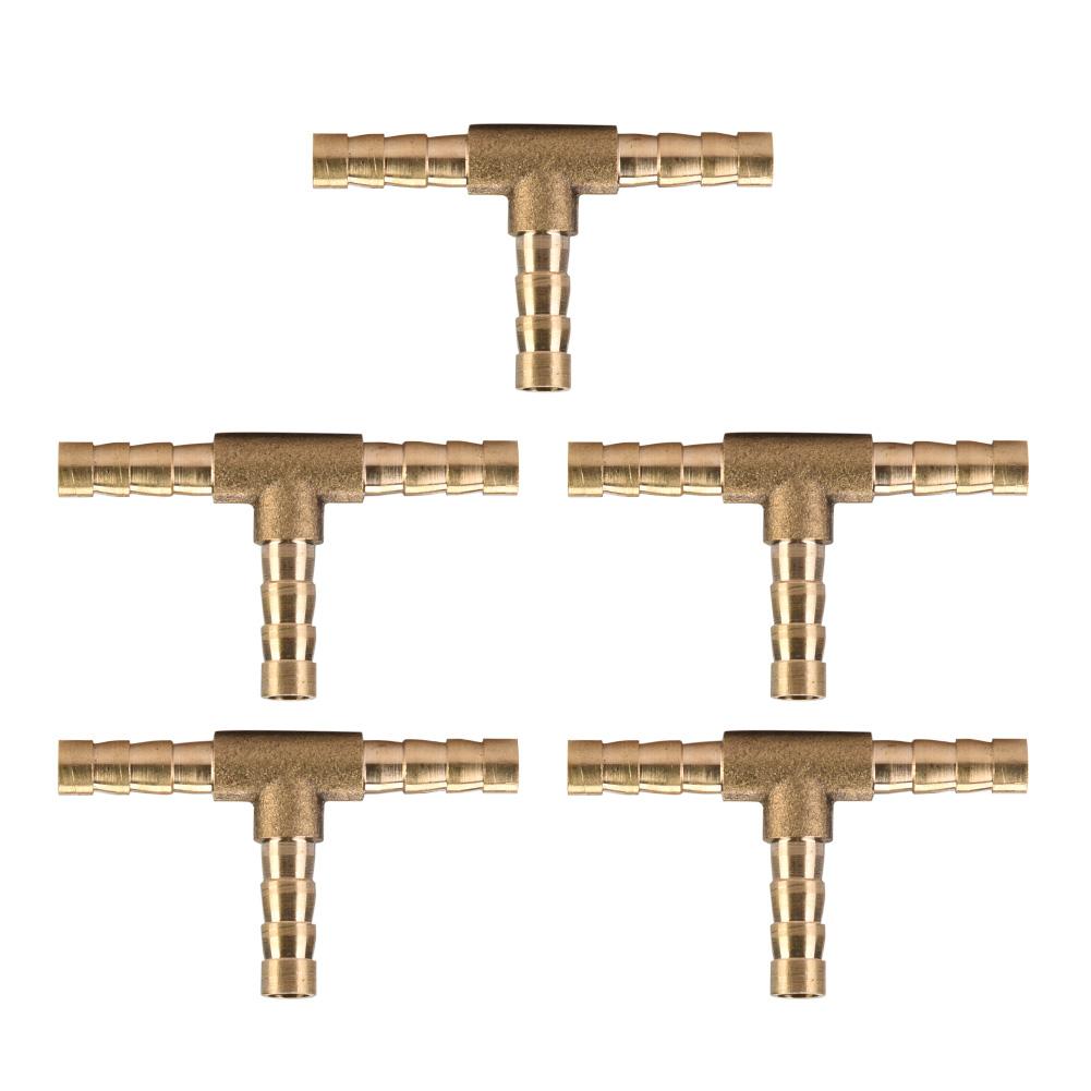 5 Stück Messing T 3-Wege Schlauchverbinder Tüllenanschluss Luft Wasser Öl Gas Kraftstoff (6mm)