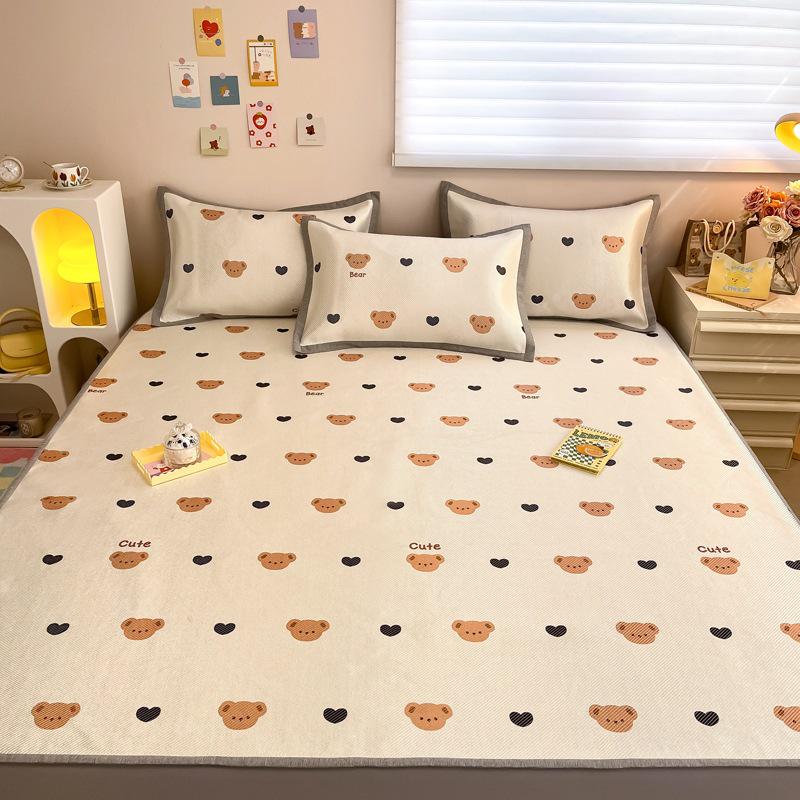 New Cute 3-Piece Ice Vine Cooling Mat Pillowcase & Bed Sheet Set with Digital Print - Spring/Summer