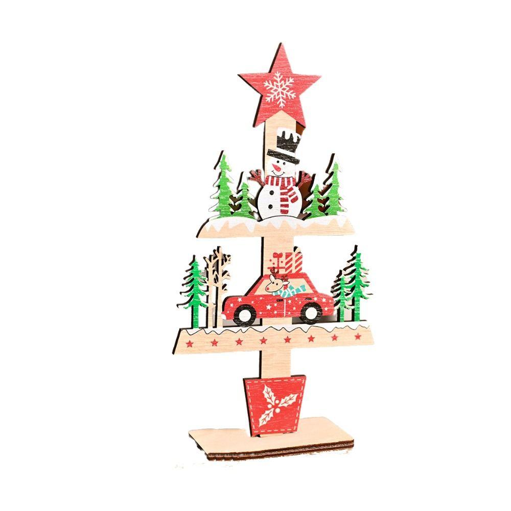 2pcs Wood Desktop Centerpieces Cartoon Christmas Signs Crafts Christmas Tree Ornaments Set  Home