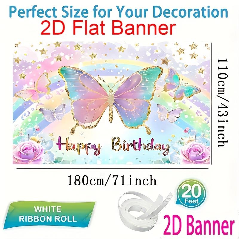1Pcs Happy Birthday Pink Butterfly Rainbow Flowers Decoration Background Birthday Backdrop Decorations For Photo Studio Booth Party