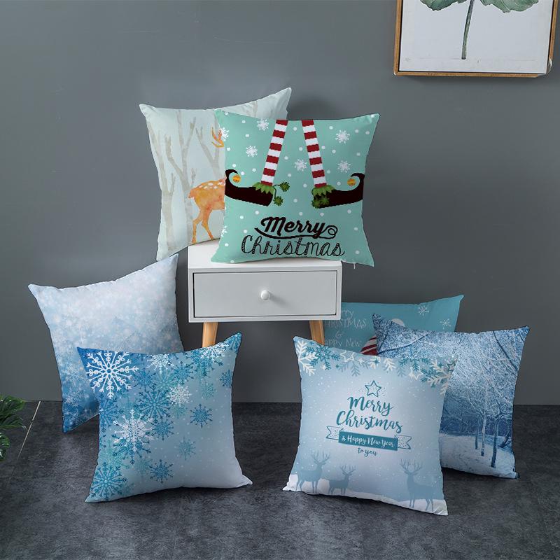 Wish Home Christmas Snowflake Digital Printing Peach Skin Car Pillow Cushion Pillow Case