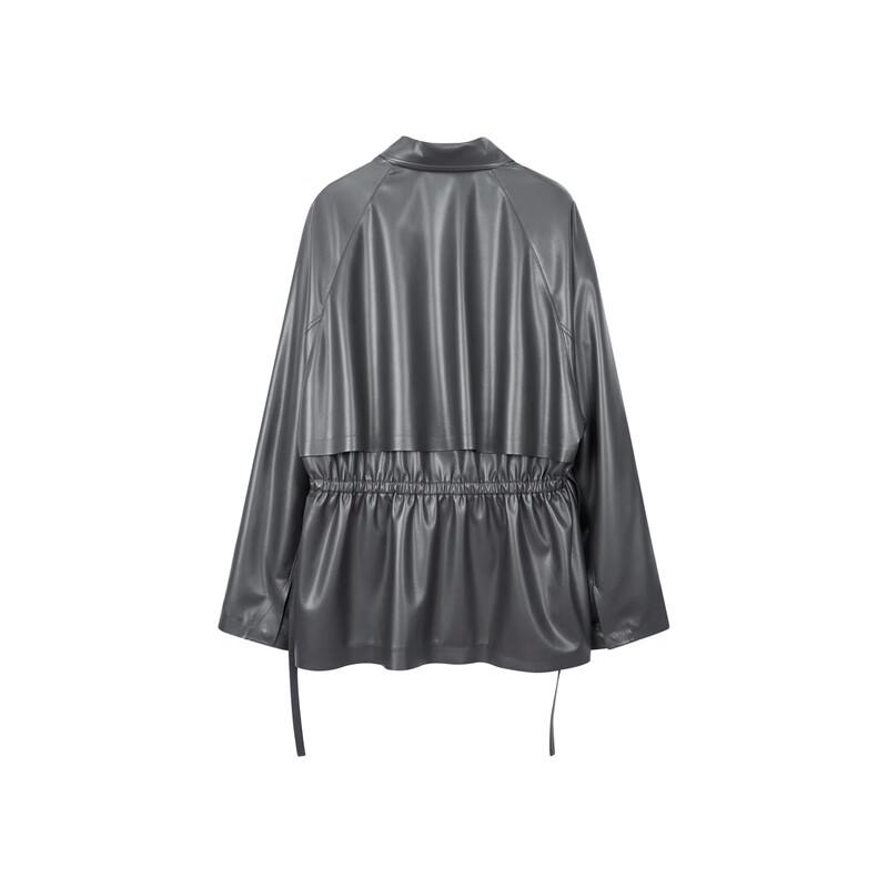 LESS 2024 Winter Loose Faux Leather Lapel Jacket