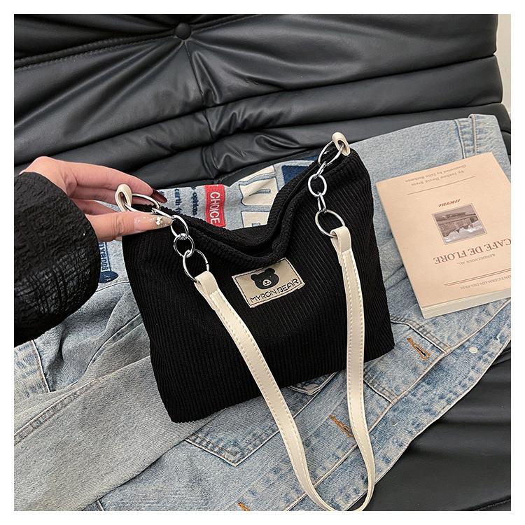 

Вместительная портативная вельветовая сумка-тоут корейская сумка для хранения женская сумка ретро простой ленивый стиль шоппинг сумка на плечо чёрный