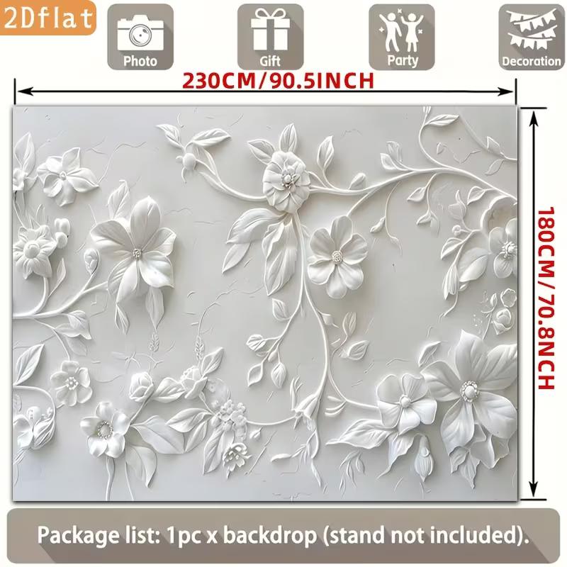 2D White Embossed Floral Backdrop for Wedding Birthday Party Photo Booth Background