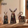 Winter Wonderland Party Decorations Wooden Christmas Tabletop Decor, Rustic Reindeer Animal Figurines, Farmhouse Style Plaid Fabric Bow Holiday