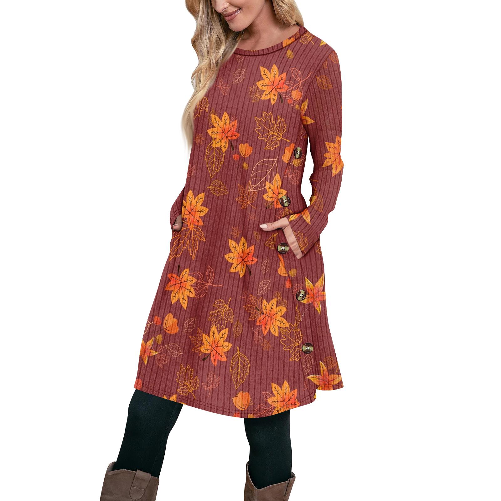 

Женское модное повседневное платье-туника с длинным рукавом и карманами, платье с боковыми пуговицами XL оранжевый