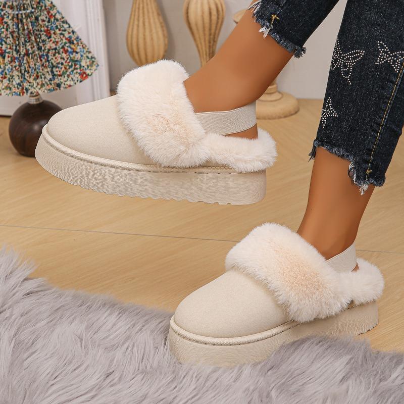 Thick-soled fluffy snow boots slippers women's new fashion outer wear one-pedal bag head velvet thermal cotton shoes women