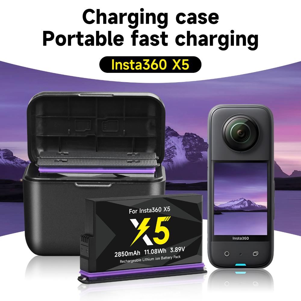 2850mAh Hohe Kapazität Für Insta360 X5 Kameraakku+2-Slot LED tragbares Schnellladegerät Für Insta 360X5 Actionkamera Zubehör