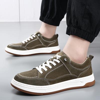 Men's Shoes 2025 Spring New Anti-velvet Pigskin Board Shoes Trendy Daily Leather Sports Shoes Casual Lace-up Board Shoes Men