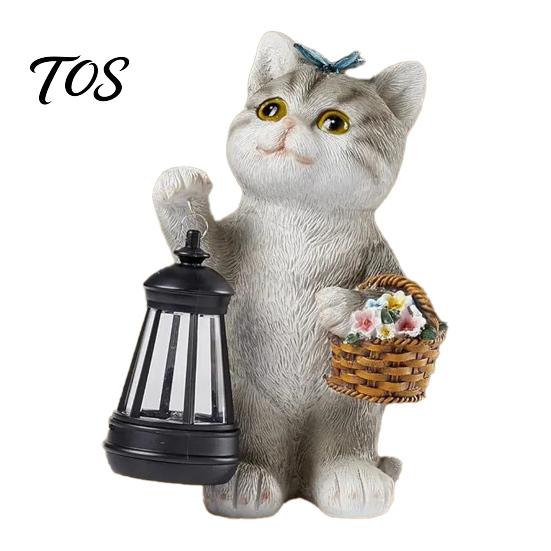 Mother Day Solar Gift Cat Garden Statue, Resin Outdoor Tabby Decor with Auto LED Decorative Lighting Light, IP65 Waterproof Lawn Ornament for