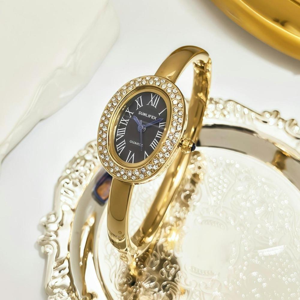 Roman Numerals Bracelet Watch Jewelry Clasp Diamond Decoration Quartz Wristwatch Quartz Stainless Steel Diamond Watch Girls