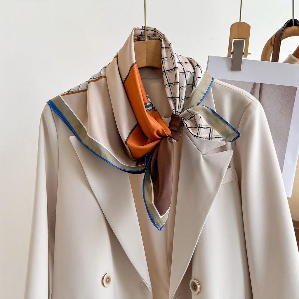 Fresh and elegant square scarf women's 71cm small silk scarf white temperament scarf summer spring and autumn versatile new scarf