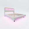 Zwevend design gestoffeerd bed 140*200 gemaakt van linnen stof, multifunctioneel opbergbed met LED-licht, USB en TYPE-C interface beige